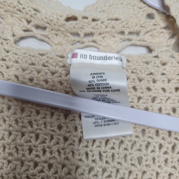 Vintage y2k No Boundaries tan crochet knit cropped short sleeve cardigan size M - Picture 3 of 5